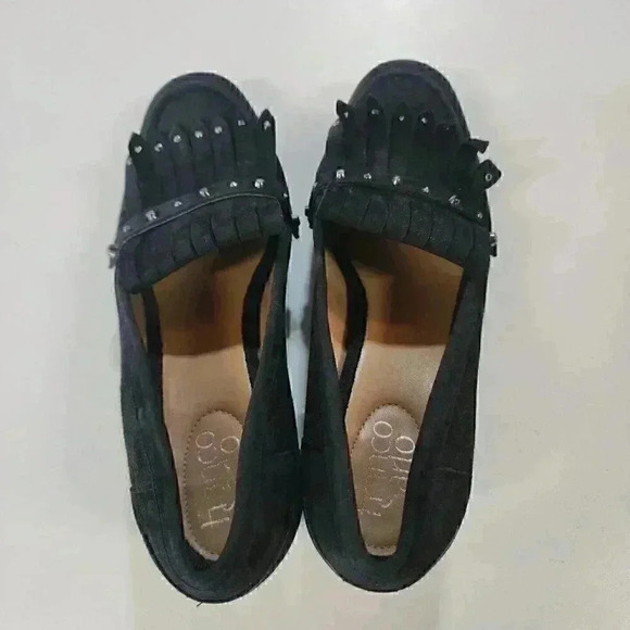 Franco Sarto Lauryn Black Suede Leather Tassel  Stud Block Heel Size 9 - Picture 2 of 11